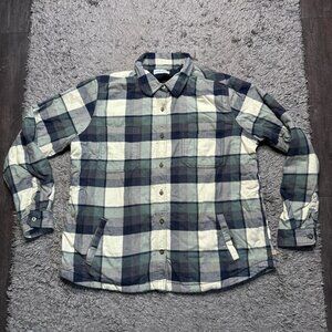Carhartt Fleece Flannel Shirt Mens XL Blue Green Plaid Long Sleeve Button Up